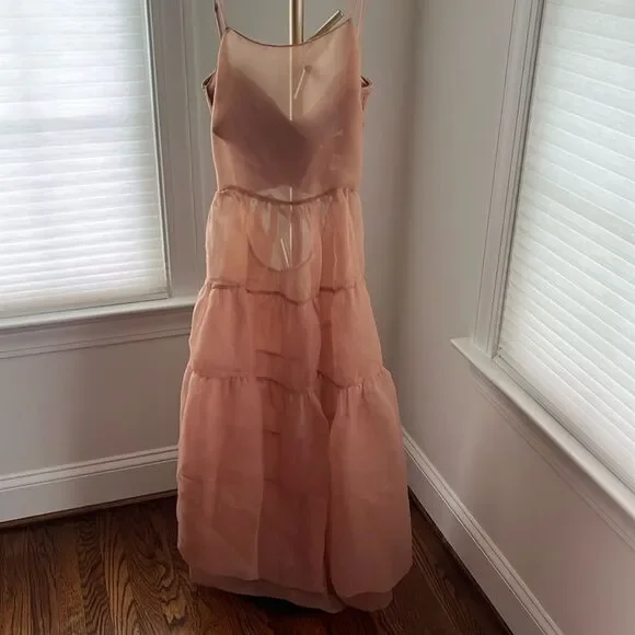 Anthropologie X OhSevenDays Tiered Sheer Midi Dress Size Large color blush - Picture 6 of 11